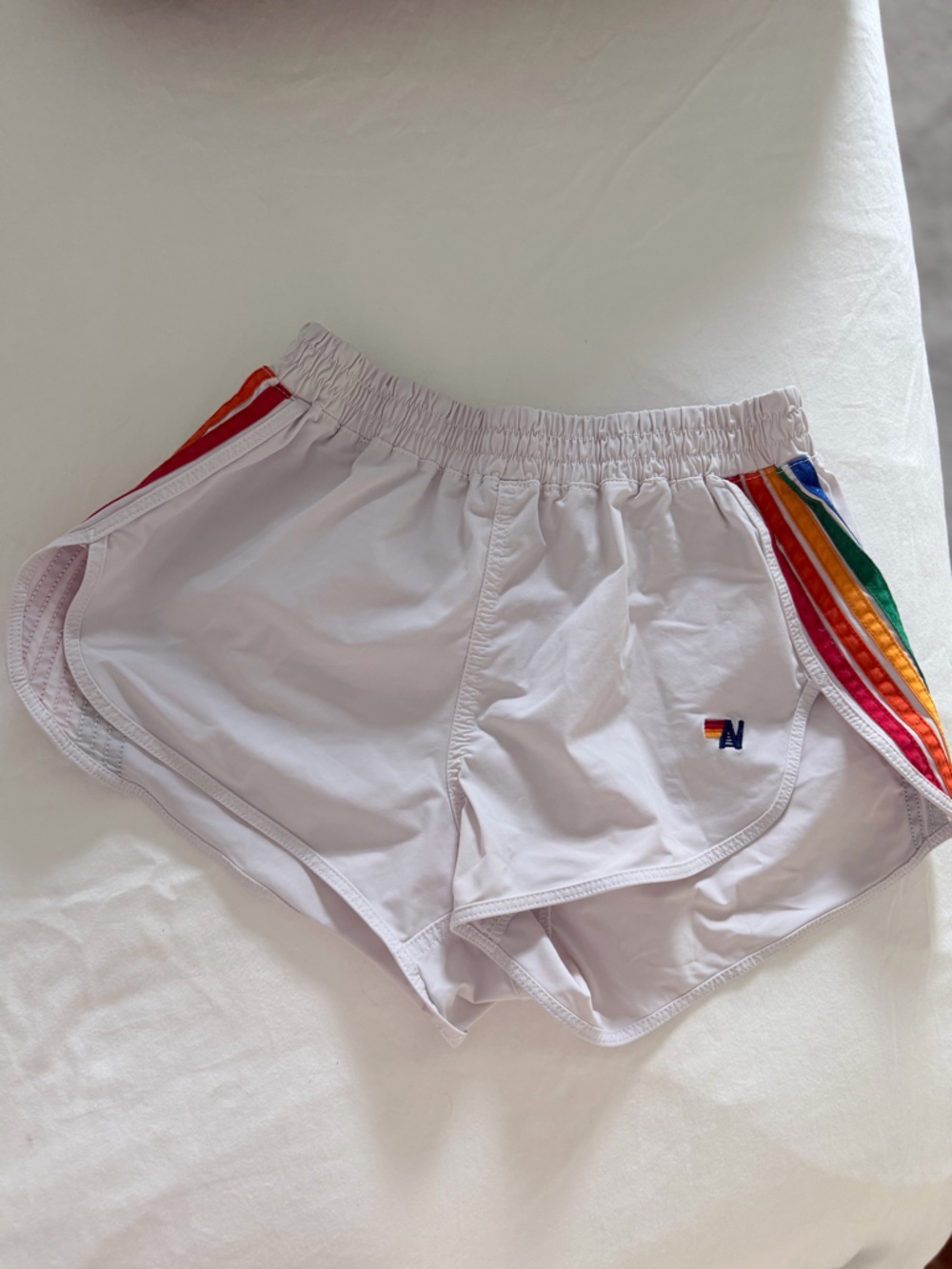 Aviator Nation white Athletic Shorts with Rainbow Side Stripes